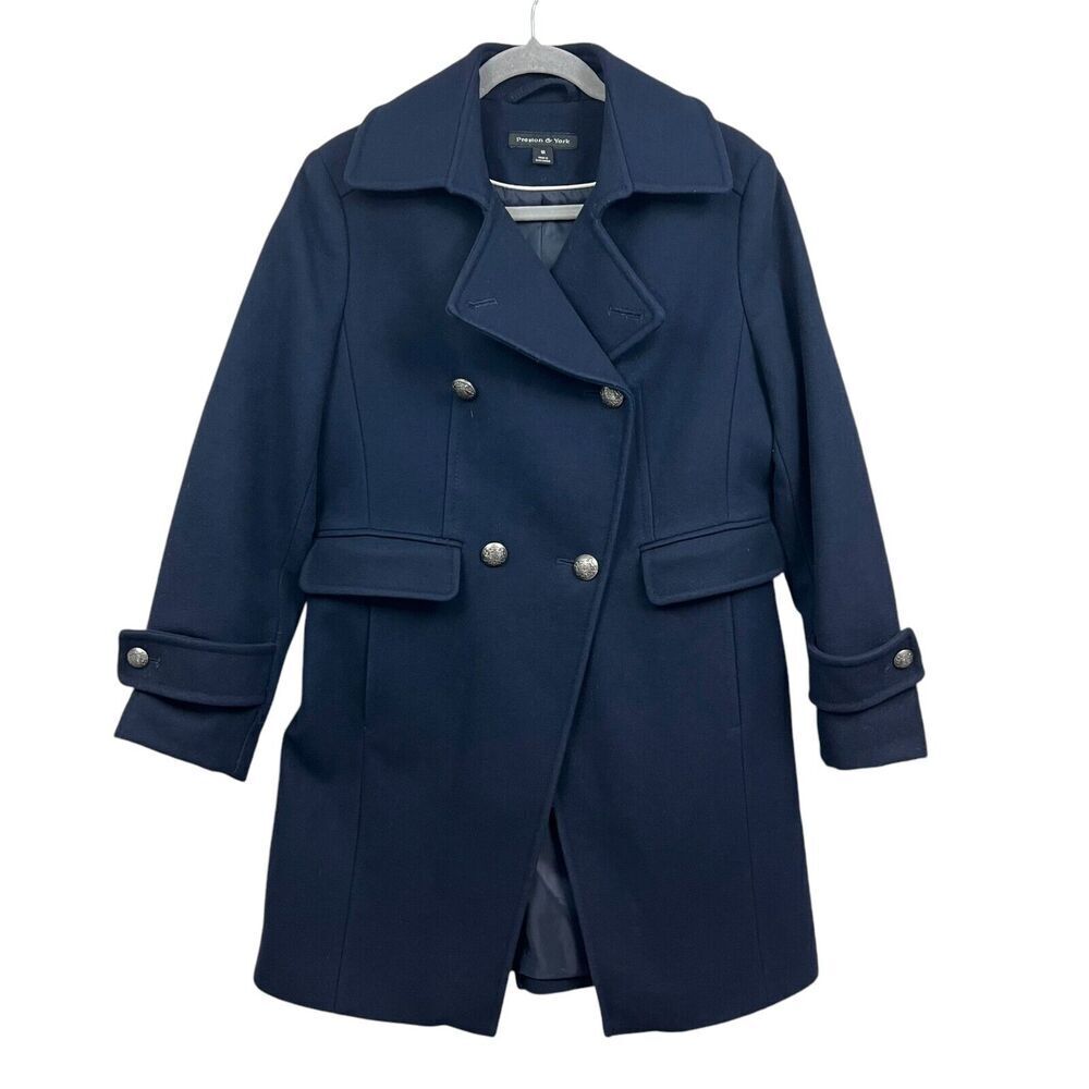 Preston & York Womens Wool Blend Coat Double Breasted Pockets Navy Size 10
